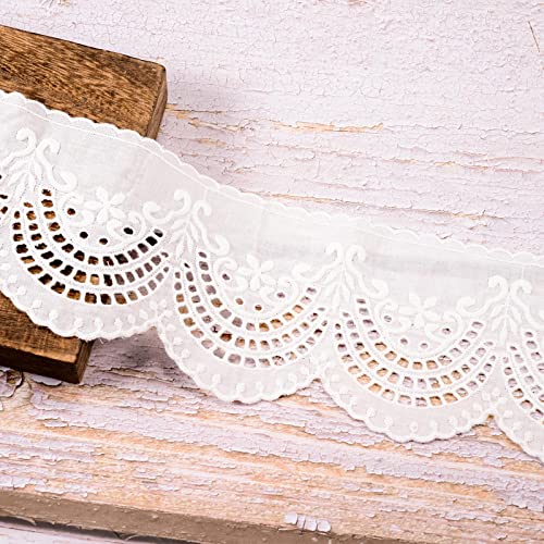 VU100 Scalloped Eyelet Spitzenband Weiß, 10 cm breit 4.57metres Baumwolle Spitzenstoff Blumen,zum Nähen Handwerk Hochzeit Deko, Dekoband Kleid Geschenkbox von VU100