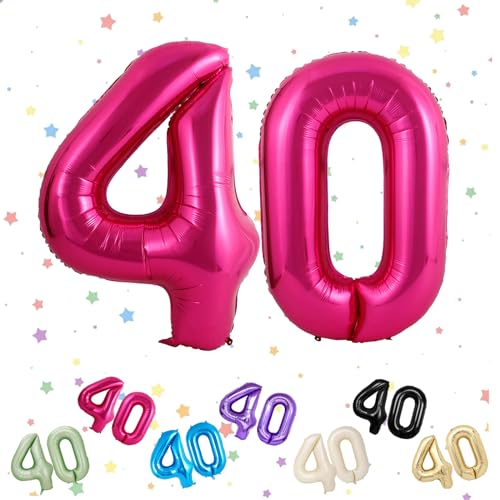 Ballon mit Zahl 40, Hot Pink, 40 Zahlenballons, Helium-Folie, 101,6 cm, Luftballons Zahl 40, 40. Geburtstag, digitale Luftballons für 40. Geburtstag, Jahrestag, Party-Dekorationen von VUCDXOP