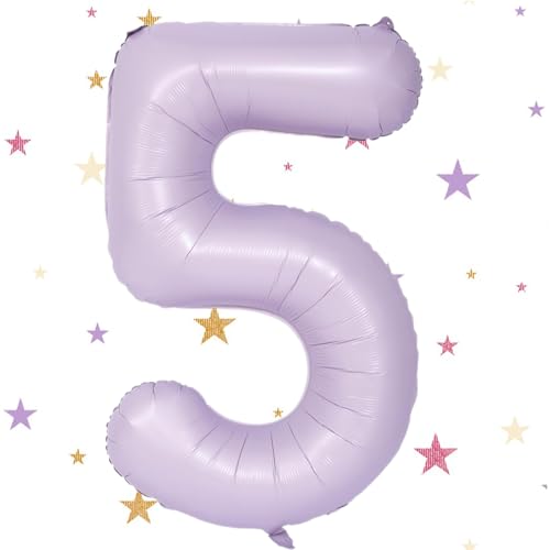 Ballon mit Zahl 5, cremefarben / violett, 101,6 cm, selbstaufblasend, Folienballons mit Zahl 5, lila 5. Geburtstag, Geburtstag, Mädchen, Damen, Herren, Geburtstag, Jahrestag, Motto-Party-Dekorationen von VUCDXOP