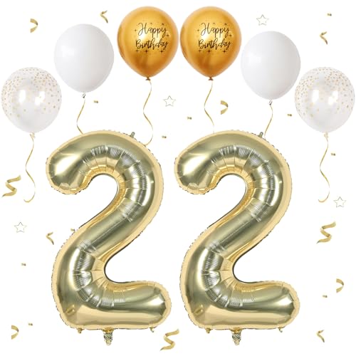 Champagner Gold Luftballon 22, XXL Riesige Geburtstag Ballon 22, 40" - 101cm Ballon Zahl Deko Folienballon Zahlen 2, Geburtstagsdeko Jubiläum Party Deko, Fliegt mit Helium (Nummer 22) von VUCDXOP