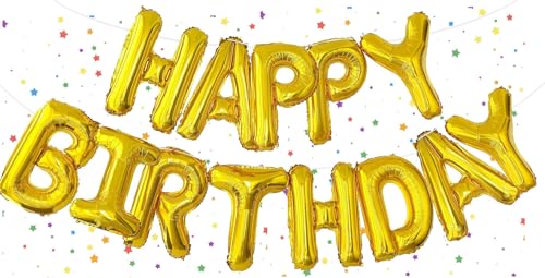 "Happy Birthday"-Ballon-Banner, goldfarben, 40,6 cm, selbstaufblasend, Mylar-Folien-Buchstaben, Geburtstagsschild, Banner für Jungen, Mädchen, Männer, Frauen, Geburtstagsparty-Zubehör, Dekorationen von VUCDXOP