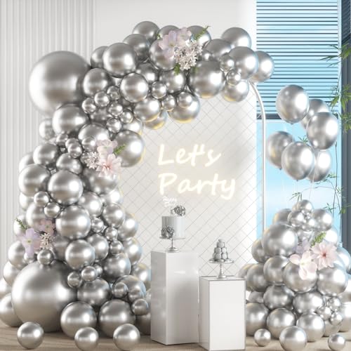 Luftballon Girlande Silber, 105 Stück 5 10 12 18 Zoll Party Ballon Girlande set, Silber Nude Luftballon Helium Latexballons Set für Mädchen Frau Geburtstag Babyparty Hochzeit Party Dekoration von VUCDXOP