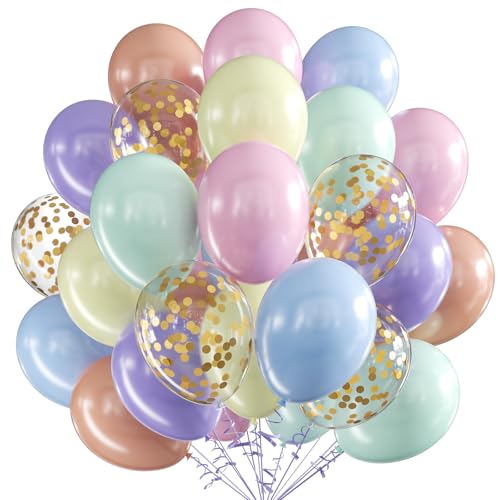 luftballons pastell, 60 Stück 12 Zoll Bunte Latex Luftballon Konfetti Gold Macaron Latex Helium Ballon mit Band, Party Dekoration Luftballon für Frauen Mädchen Kinder Geburtstag Hochzeit Babyparty von VUCDXOP