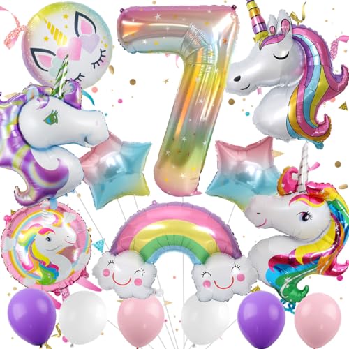 Luftballons zum 7. Geburtstag, Einhorn-Luftballons, 7. Geburtstag Dekorationen für Mädchen, Einhorn-Geburtstagsdekorationen, Folienballons, Zahl 7. Geburtstag, Dekorationen, Mädchen, Partydekoration, von VUCDXOP