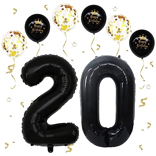Schwarz Luftballon 20, XXL Riesige Geburtstag Ballon 20, 40" - 101cm Ballon Zahl Deko Folienballon Zahlen 0 & 2, Geburtstagsdeko Jubiläum Party Deko, Fliegt mit Helium (Nummer 20) von VUCDXOP