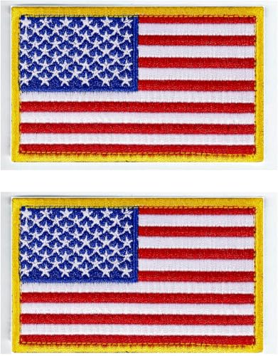 VUFVOID Bestickter Aufnäher mit der Flagge der Vereinigten Staaten von Amerika, zum Aufbügeln oder Aufnähen, 8,3 x 5,7 cm (B x H), für Jacken, Westen, Hüte, Rucksäcke (goldener Rand) von VUFVOID