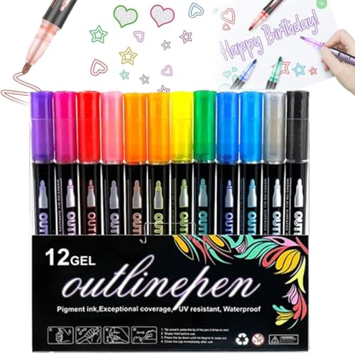 VUIPAJQC Farbige Leuchtstab-Kritzelstifte, farbige Leuchtstab-Kritzelstifte, Metallic-Marker, Glitzer-Marker-Set für Scrapbooking, Ausmalen, Malen, Grußkarten von VUIPAJQC