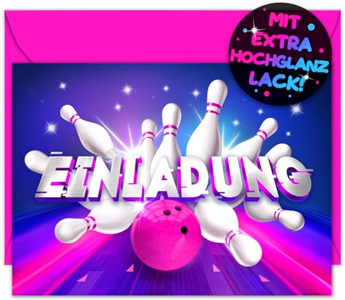 12x Bowling EINLADUNGSKARTEN KINDERGEBURTSTAG Junge Mädchen + 12x Umschläge - die Bowlingbahn PARTY Karten sind die Bowling EINLADUNG Jungen Kinder GEBURTSTAG KINDERPARTY Kegeln GEBURTSTAGSPARTY von VULAVA