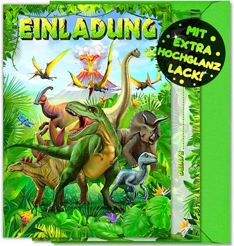 12x Dinosaurier EINLADUNGSKARTEN KINDERGEBURTSTAG Junge Mädchen + 12x Umschläge - die Dino PARTY Karten sind die Dino EINLADUNG für Jungen Mädchen Kinder GEBURTSTAG Dino KINDERPARTY Dinosaurier von VULAVA