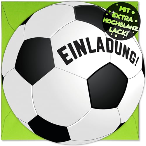 VULAVA 12x Fußball EINLADUNGSKARTEN KINDERGEBURTSTAG Junge Mädchen + 12x Umschläge - die Soccer PARTY Karten sind die Fussball EINLADUNG für Jungen Mädchen Kinder GEBURTSTAG Einladung FUSSBALL-SPIEL von VULAVA