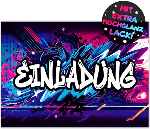 12x Graffiti EINLADUNGSKARTEN KINDERGEBURTSTAG Junge Mädchen - die frech bunten Graffiti PARTY Karten sind die perfekte Graffiti EINLADUNG für Jungen Mädchen Kinder GEBURTSTAG KINDERPARTY Gaming von VULAVA