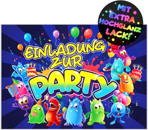 12x Monster EINLADUNGSKARTEN KINDERGEBURTSTAG Junge Mädchen - die frech bunten MONSTER PARTY Karten sind die perfekte MONSTER EINLADUNG für Jungen Mädchen Kinder GEBURTSTAG Einschulung KINDERPARTY von VULAVA