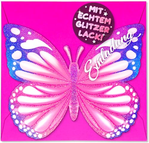 12x GLITZER Schmetterling EINLADUNGSKARTEN KINDERGEBURTSTAG Mädchen Junge + 12x Umschläge - die Butterfly PARTY Karten sind die Schmetterling EINLADUNG Kinder GEBURTSTAG Jungen Geburtstagsparty von VULAVA