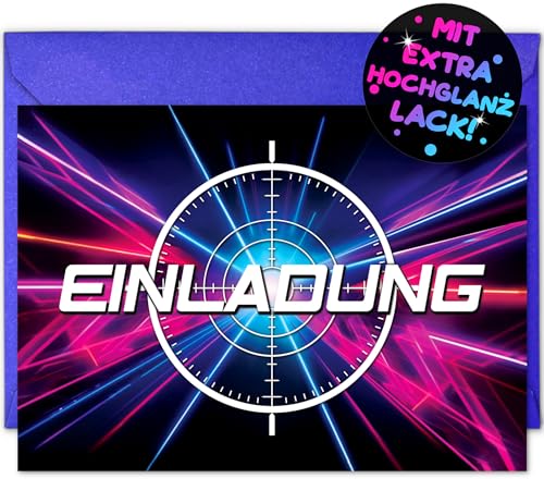 12x Lasertag EINLADUNGSKARTEN KINDERGEBURTSTAG Junge Mädchen + 12x Umschläge - die Laser-Tag PARTY Karten sind die Lasertag EINLADUNG für Jungen Mädchen Kinder GEBURTSTAG Gamer KINDERPARTY Gaming von VULAVA