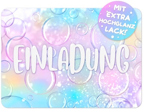 12x Seifenblasen EINLADUNGSKARTEN KINDERGEBURTSTAG Mädchen Junge - die Bubble PARTY Karten sind die Seifenblasen EINLADUNG Kinder Jungen GEBURTSTAG Meerjungfrau GEBURSTAGSPARTY Regenbogen Einhorn von VULAVA