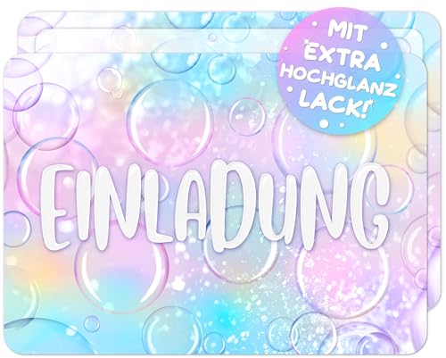 12x Seifenblasen EINLADUNGSKARTEN Kindergeburtstag Mädchen Junge - die Bubble Party Karten sind die Seifenblasen EINLADUNG Kinder Jungen Geburtstag Meerjungfrau GEBURSTAGSPARTY Regenbogen Einhorn von VULAVA