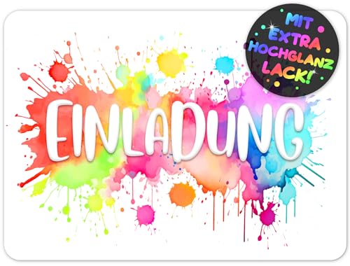 12x Splash EINLADUNGSKARTEN KINDERGEBURTSTAG Mädchen Junge - die bunten PARTY Karten sind die Aquarell EINLADUNG Kinder Jungen GEBURTSTAG Regenbogen PARTYEINLADUNG GEBURTSTAGSPARTY Jugendweihe Taufe von VULAVA