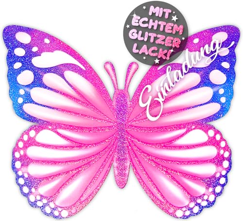 VULAVA 12x GLITZER Schmetterling EINLADUNGSKARTEN KINDERGEBURTSTAG Mädchen Junge - die Butterfly PARTY Karten sind die Schmetterling EINLADUNG Kinder Jungen GEBURTSTAG Pferde GEBURTSTAGSPARTY Unicorn von VULAVA