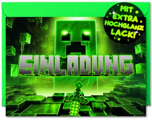 VULAVA 12x Gaming EINLADUNGSKARTEN KINDERGEBURTSTAG Junge Mädchen + 12x Umschläge - die Gamer PARTY Karten sind die Gamer EINLADUNG für Jungen Mädchen Kinder GEBURTSTAG Einladung VIDEOSPIEL ZOCKEN von VULAVA