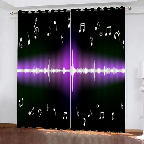 VULORA Vorhänge 3D Musik Note Blickdichte Gardinen Schwarz Polyester Verdunkelungsvorhang mit Ösen für Jungen Mädchen Schlafzimmer Wohnzimmer Thermo Vorhänge 183x214cm(BxH), 2er Set von VULORA