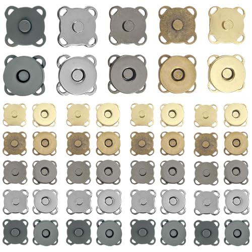 VURYAPI 50 Paar Magnetknöpfe, Metall Magnetknöpfe Pflaumenförmiger Magnetverschluss für Geldbörsen, Handtaschen, Kleidung, Nähen, DIY Handwerk(14mm, 5 Farben) von VURYAPI