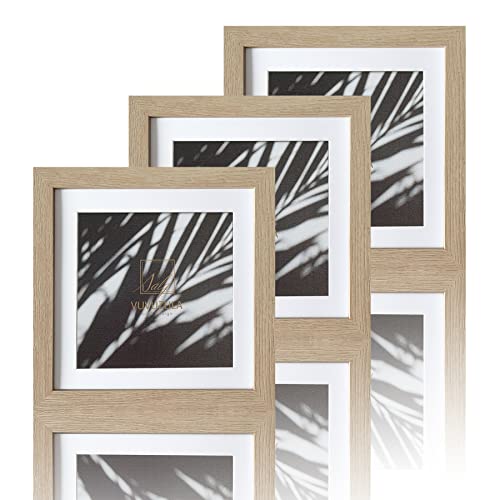 VUVUZULA Bilderrahmen 20x20cm Holz Quadratisch Fotorahmen Holzrahmen MDF Rahmen mit Passepartout 15x15cm Natur 3er Set von VUVUZULA