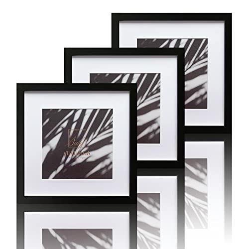 VUVUZULA Bilderrahmen 30x30cm Schwarz Holz Quadratisch Fotorahmen Holzrahmen MDF Rahmen mit Passepartout 20x20cm 3er Set von VUVUZULA