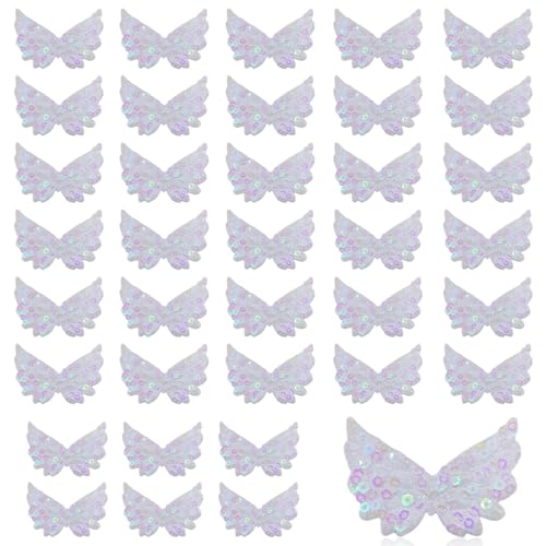 36 Stück Kleine Engelsflügel zum Basteln, 5 * 3 CM Pailletten Flügel Patches, Glitzernde Ordinary Angels Kleidung Applique Rucksack Aufnäher für Kleidungsstück Aufnähen(Weiß) von VVHFXD