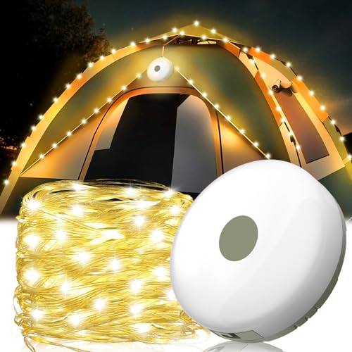 VXCMN Camping Lichterkette Aufrollbar, Wasserdichte Tragbare Verstaubare LED Lichterkette Aufrollbar, 10M Camping Lichterkette zum Aufrollen, Alpenwolken Lichterkette für Outdoor Außen,Warmes Lich von VXCMN