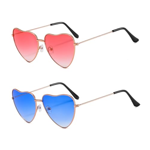 VYIBPDY Herz Sonnenbrille, Sonnenbrille Damen, Weinsamkeit Hippie Gläser, Retro Kostüm Brille für Kinder Herren Damen 60er 70er 80er 90er Party Hippie Chic, Kleid Accessoires, 2 Stück von VYIBPDY