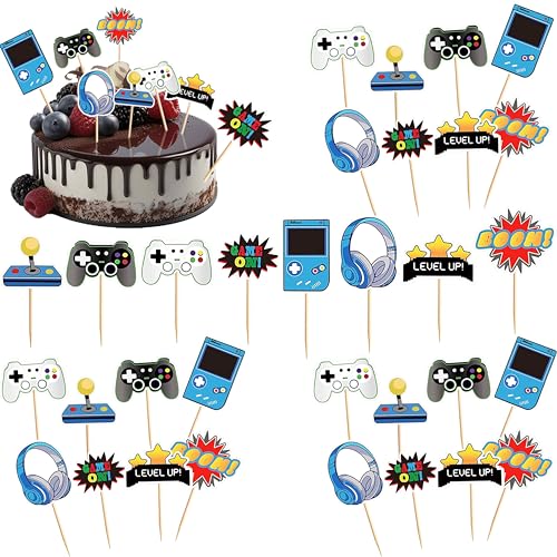 32 Stück Videospiel Tortendeko Geburtstag Glitter Gaming Happy Birthday cupcake toppers Videospiel Thema Muffin Dekoration für Jungen Kindergeburtstag Spiel Thema Party Dekoration von VYZUTR