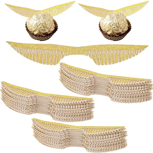 40 Stück Gold Glitter Flügel Kuchen Dekoration, Dekoration Hexe aus Schokolade Cupcake Topper Gold glänzend Flügel für Bonbons Kuchen Cupcakes Party Mottoparty von VYZUTR