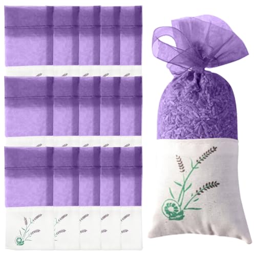 VYZUTR 15 Stück Leere Lavendelsäckchen, Lavendelsäckchen, mit 15 lila Garn-Kordelzugbändern, große Leere Baumwoll-Organzabeutel mit Lavendelduft, für Lavendel, Gewürze und Kräuter von VYZUTR