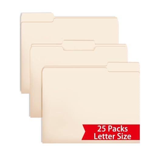 25 Packungen Manila-Aktenordner, Briefgröße 21,6 x 27,9 cm, 1/3 geschnittene Registerkarten für Büro, Schule und Zuhause, Organizer-Aktenordner von VZCPYTPM