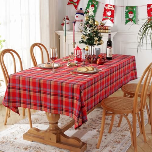 VZXATYOP Amerikanische Weihnachtsdekoration Rechteckige Tischdecke Fleckenbeständig Waschbar Polyester Plaid Tischdecke Esszimmer Party Outdoor Picknick Tischdecke(A1,140x140cm) von VZXATYOP