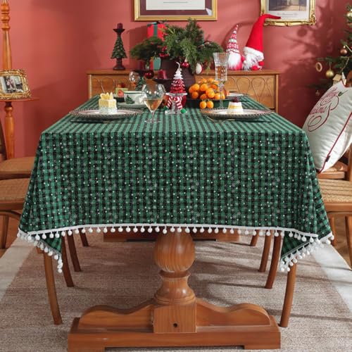 VZXATYOP Amerikanische Weihnachtsdekoration Rechteckige Tischdecke Fleckenbeständig Waschbar Polyester Plaid Tischdecke Esszimmer Party Outdoor Picknick Tischdecke(A7,100x140cm) von VZXATYOP