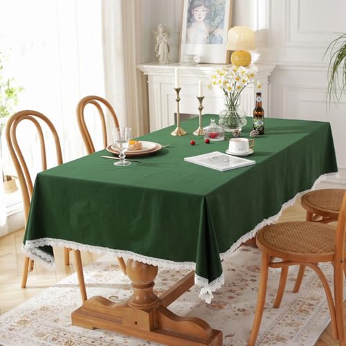 VZXATYOP Einfache Solide Farbe Baumwolle Quaste Tischdecken Rote und Grüne Weihnachtsdekoration Tischtuch Küche Urlaub Abendessen Rustikale Tischdecke(Green,100x140cm) von VZXATYOP