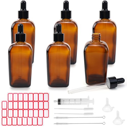 VZXZXE 6Stk 100ml Pipettenflasche glasflaschen liquid flaschen flasche mit pipette Apothekerflasche für Flüssigkeit, Ätherische Öl, Parfümöle, Aromatherapie, Flüssigfarbstoffen Wiederverwendbar von VZXZXE