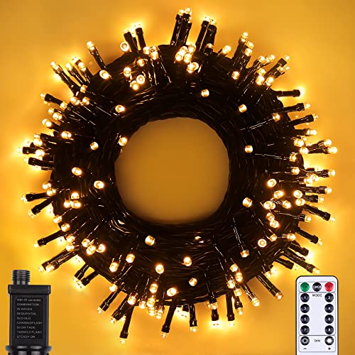 LED Lichterkette Außen, 20m 200 LED Lichterkette Innen Strom mit Fernbedienung Timer, 8 Modi Wasserdicht Warmweiß Outdoor Lichterkette für Außen & Innen Weihnachtsbaum Party Hochzeit Ostern von Vacoulery