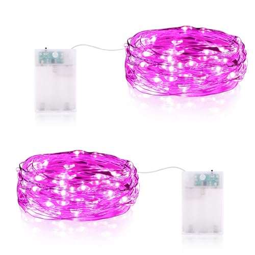 LED Lichterkette Batterie, 2 x 20er Micro LED Batteriebetrieben Drahtlichterkette mit Timer für Hochzeit Zimmer Garten Weihnachten Deko (Rosa, 2 Stück) von Vacoulery