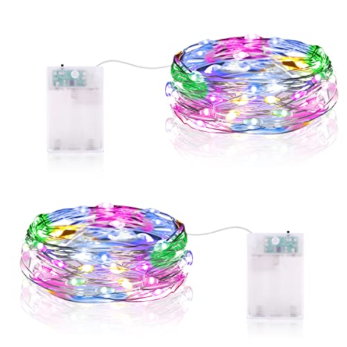 LED Lichterkette Batterie, 2 x 20er Micro LED Batteriebetrieben Drahtlichterkette mit Timer für Hochzeit Zimmer Garten Weihnachten Deko (Bunt, 2 Stück) von Vacoulery