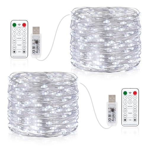 LED Lichterkette Weihnachtsbaum, 2 x 150LEDs USB Kupferdraht Lichterkette mit Fernbedienung 8 Programm Timer Kupferdraht Lichterkette Innen für Zimmer, Party, Hochzeit von Vacoulery