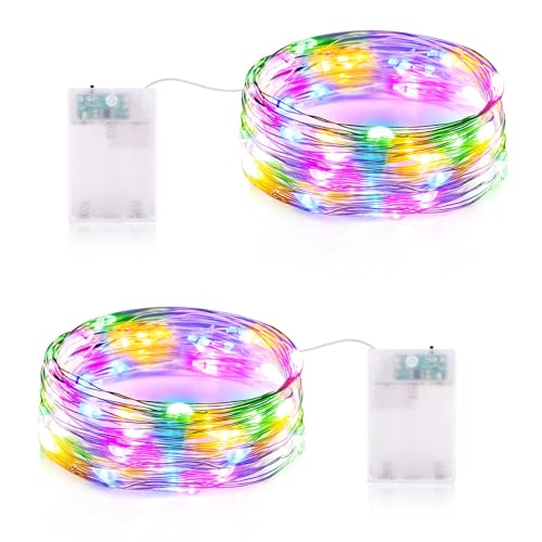 Lichterkette Batterie Timer, 2 Stück Bunt Lichterkette Batterie, 3 meter 30er LED Lichterkette Draht Halloween Dekoration Lichterkette für Party Weihnachten Garten Innen Deko - Bunt von Vacoulery