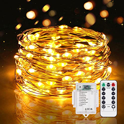 Lichterkette Timer Batterie, 1 Stück 5M 50er Micro LED Lichterkette mit 8 Programm, Drahtlichterkette Wasserdichte Kupferdraht Lichterkette für Zimmer Hochzeit Weihnachten von Vacoulery