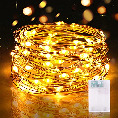 Lichterketten Batterie Timer, 5M 50 LED Micro Drahtlichterkette IP65 Wasserdichte Kupferdraht Lichterkette für Zimmer Party Garten Weihnachten Halloween Hochzeit Deko DIY (1 Stück, Warmweiß) von Vacoulery