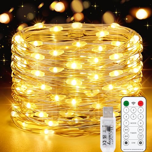 Vacoulery 150LEDs Lichterkette USB, Wasserdicht Draht Lichterkette mit Timer und Fernbedienung 8 Programm 15 Meter Lichterkette für Zimmer, Party, Hochzeit, Weihnachten von Vacoulery