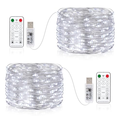 Vacoulery 2 x 100LEDs Lichterkette USB, 10M USB-Anschluss mit Fernbedienung 8 Programm Timer Kupferdraht Lichterkette Innen für Zimmer, Party, Hochzeit, Weihnachten von Vacoulery