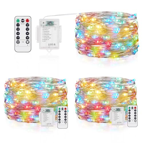 Vacoulery 3 x 50er Lichterkette Batterie Timer, 5M Micro LED mit Timer Batteriebetrieb 8 Programm für Party, Garten, Hochzeit, Beleuchtung Deko von Vacoulery