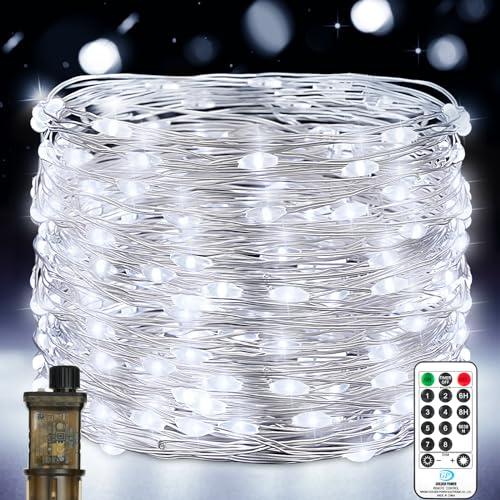 Vacoulery Lichterkette Innen mit Stecker, 15M 150LED Lichterkette Außen mit Timer Fernbedienung, 8 Modi Lichterketten, Lichterkette Außen Strom für Innen Außen Weihnachten Halloween Hochzeit Kaltweiß von Vacoulery