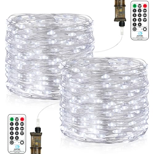 Lichterkette Innen mit Stecker, 2 Stück 15M 150LED Lichterkette Außen mit Timer Fernbedienung, 8 Modi Lichterketten, Fairy Lights für Innen Außen Weihnachten Halloween Hochzeit Kaltweiß von Vacoulery